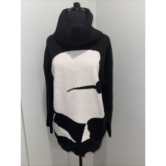 Karl Lagerfeld Sweater Iconic Silhouette Portrait Black White Cowl Rare Size M - Picture 1 of 6